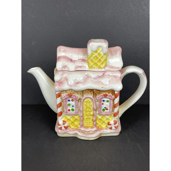 Vintage Matt Hromalik Gingerbread Christmas Teapot Hand Painted Otagiri Japan - Picture 1 of 14